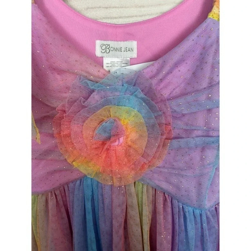 Bonnie Jean Girls Rainbow Glitter Tulle Party Dress Size 14 Ombre Flutter Sleeve